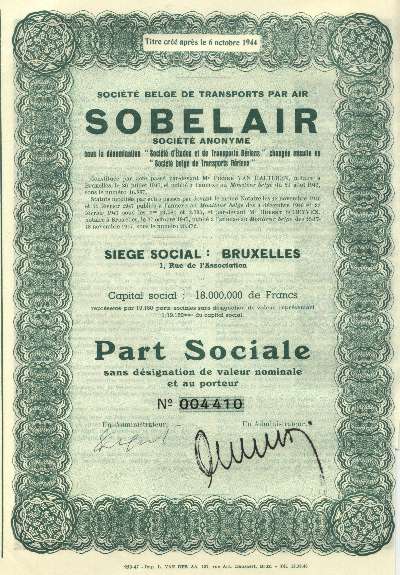 picture of a share of the company Solbelair isued after 1944