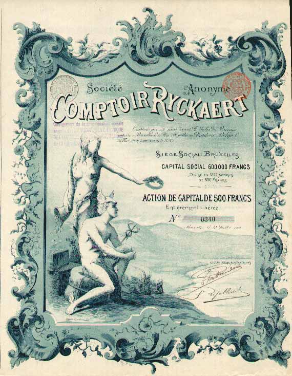 Picture of a share of a bank company, 'comptoir Ryckaert'