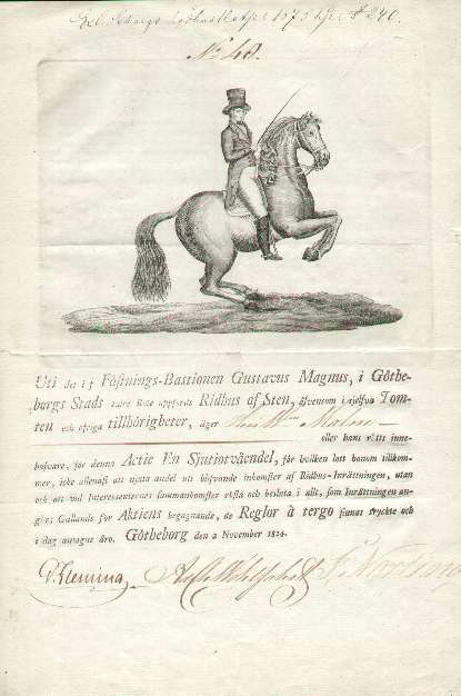 Picture of a share of 1824 of a riding school; Göteborg, Sweden